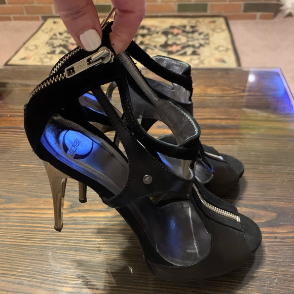 Sz 39 Roberto Cavalli Zipper detail Black Heels - Picture 6 of 15